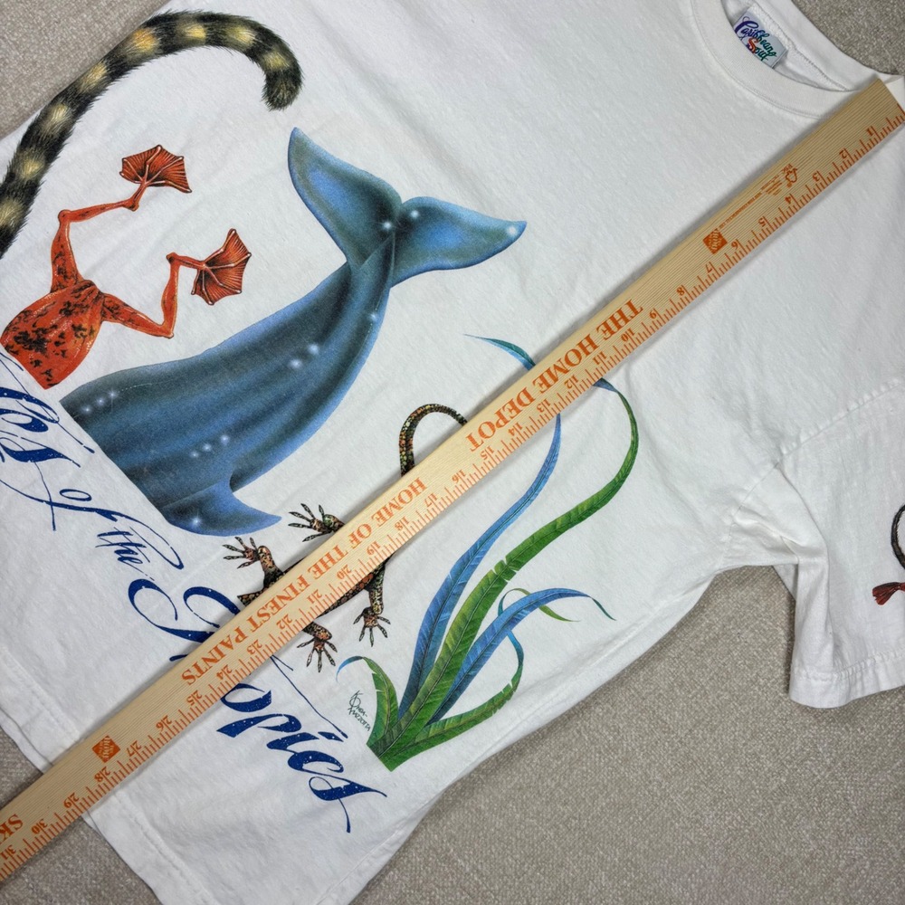 Vintage AOP T-Shirt Mens White USA Y2K Surf Whale Lizard Skater Beach - Picture 5 of 8